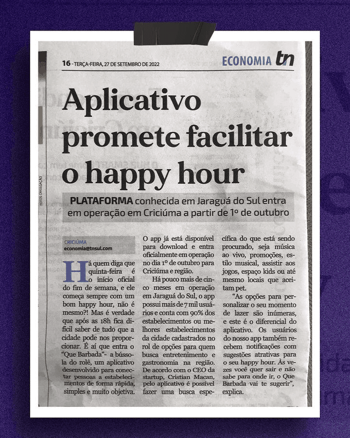 Printed newspaper article about Favorito in Tribuna de noticias, page 1